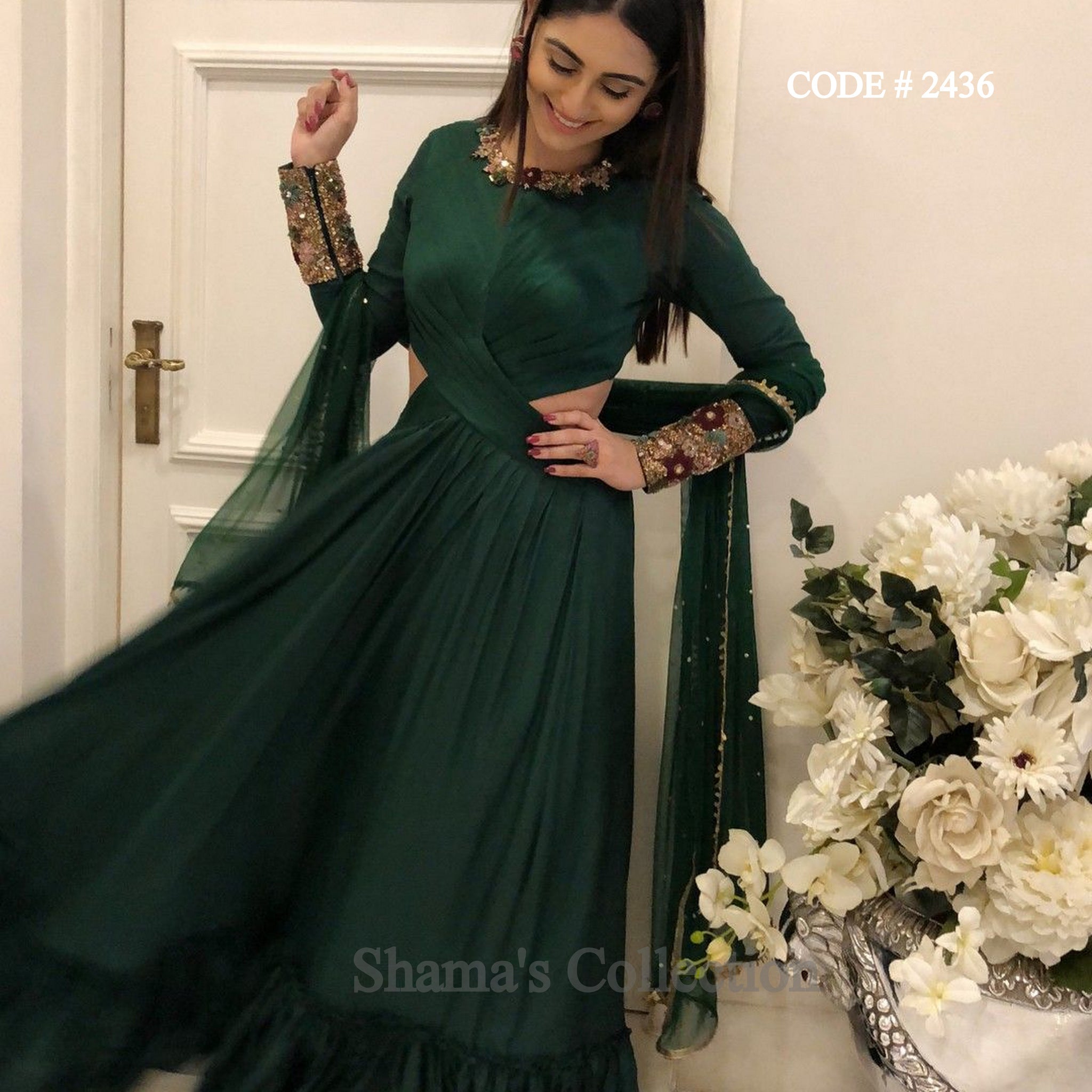 Party Wear Bottle Green Georgette Long Anarkali Gown in Surat at best price  by DHAGA FASHION - Justdial